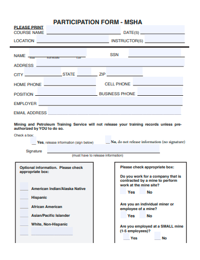 basic participation form template