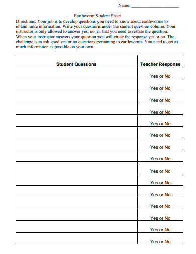 basic student sheet template