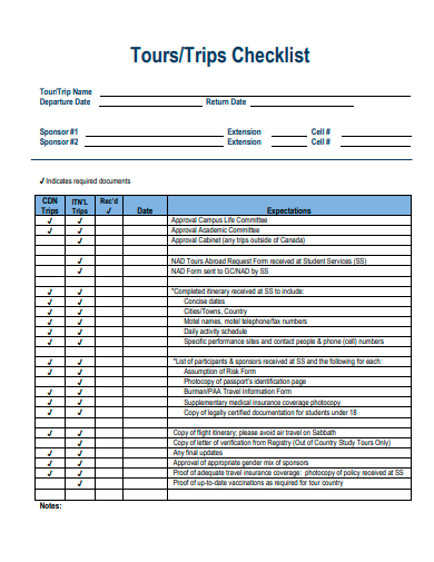 basic tour checklist template