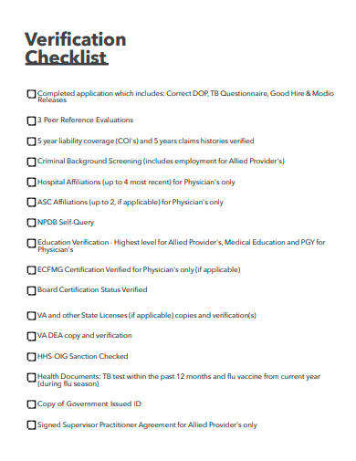 basic verification checklist template