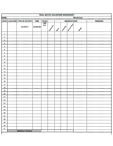 basic volunteer worksheet template