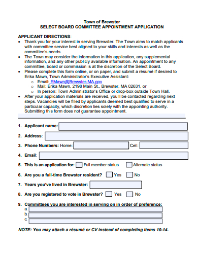 board committee appointment application template