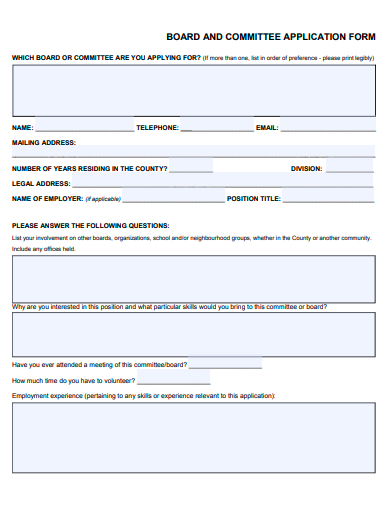 board and committee application form template