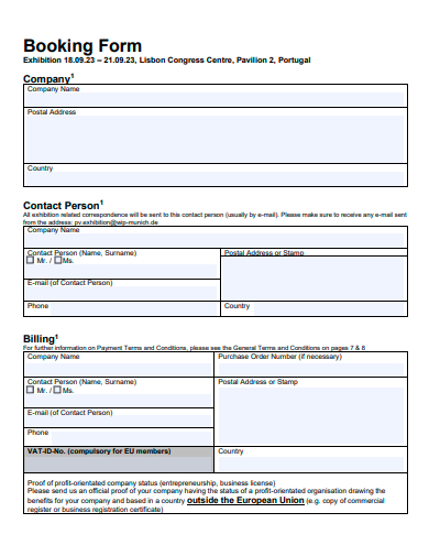 booking form example