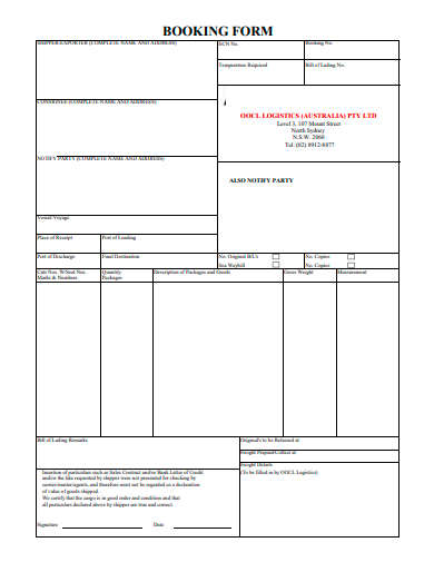 booking form in pdf