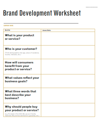 brand development worksheet template
