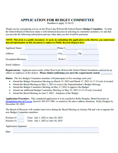 budget committee application template