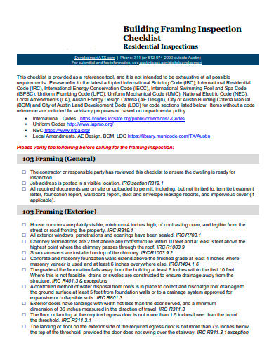 building framing inspection checklist template