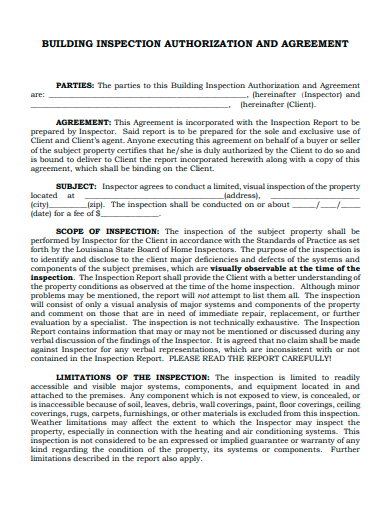 building inspection authorization agreement template