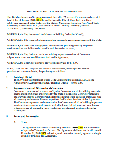 building inspection services agreement template