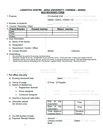 bus booking form template