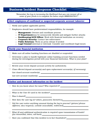 business incident response checklist template