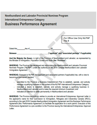 business performance agreement template