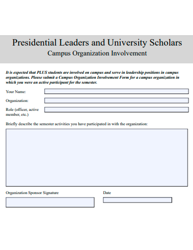 campus organization involvement form template