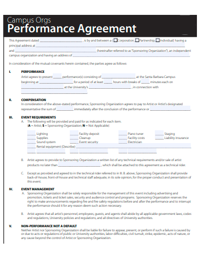 campus performance agreement template