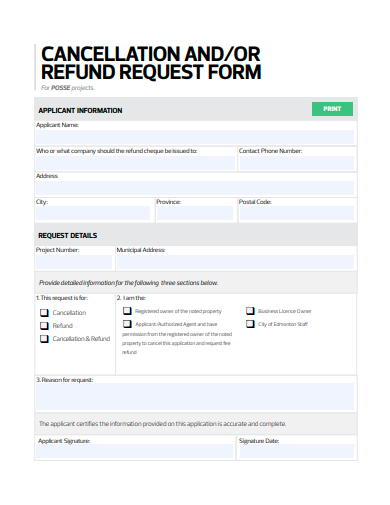 cancellation refund request form template