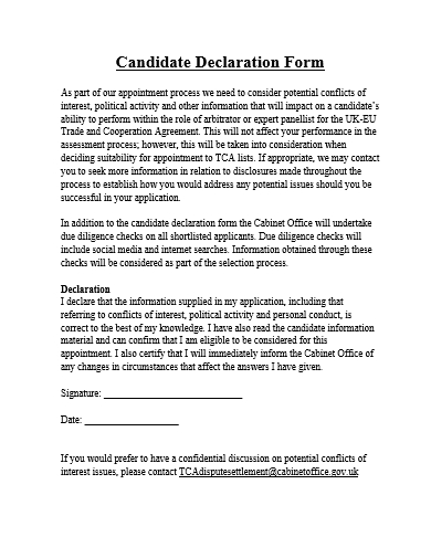 candidate declaration form template