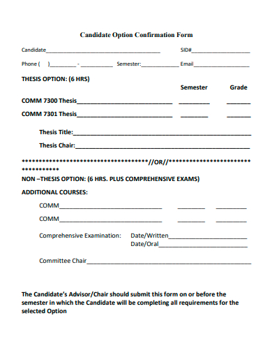 candidate option confirmation form template
