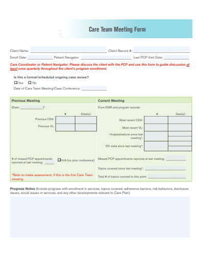 care team meeting form template