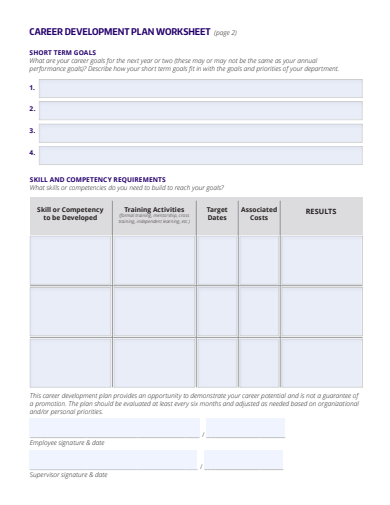 career development plan worksheet template