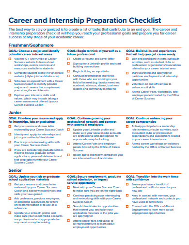 career and internship preparation checklist template