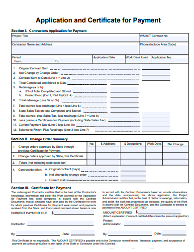 certificate for payment application template
