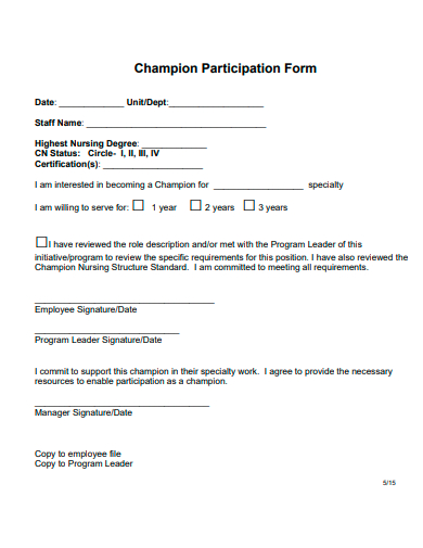 champion participation form template