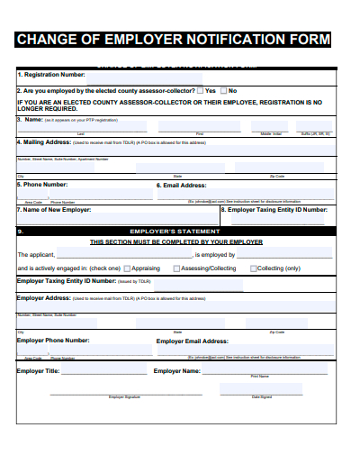 change of employer notification form template