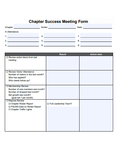 chapter success meeting form template