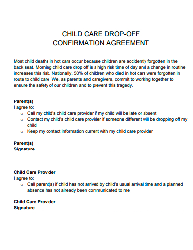 child care confirmation agreement template
