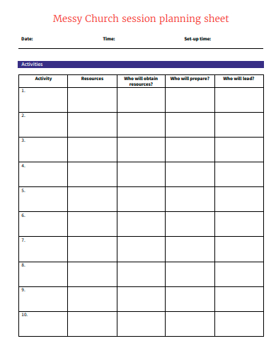 church session planning sheet template