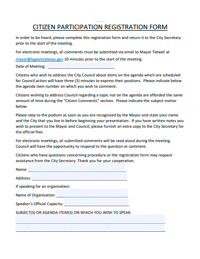 citizen participation registration form template