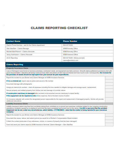 claim reporting checklist template