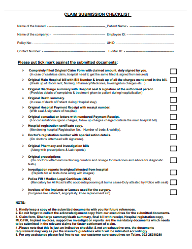 claim submission checklist template