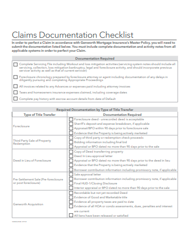 claims documentation checklist template
