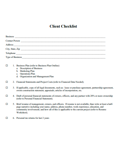 client checklist template