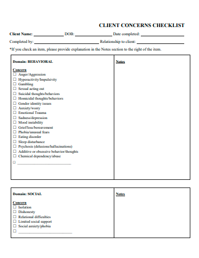 client concerns checklist template