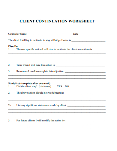 client continuation worksheet template