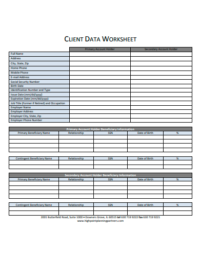 client data worksheet template