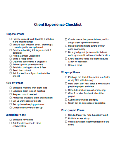 client experience checklist template