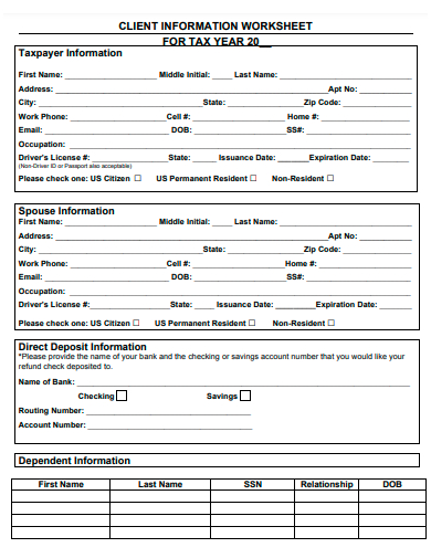 client information worksheet for tax template
