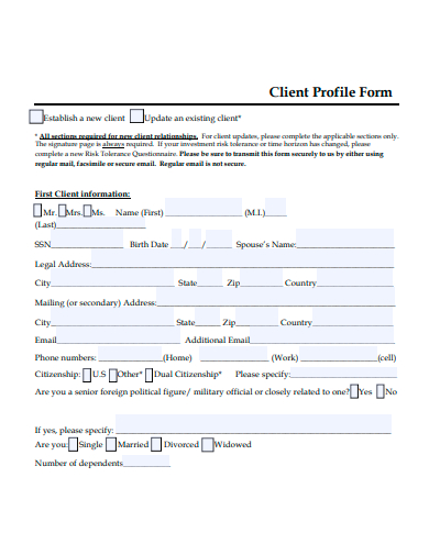 client profile form template