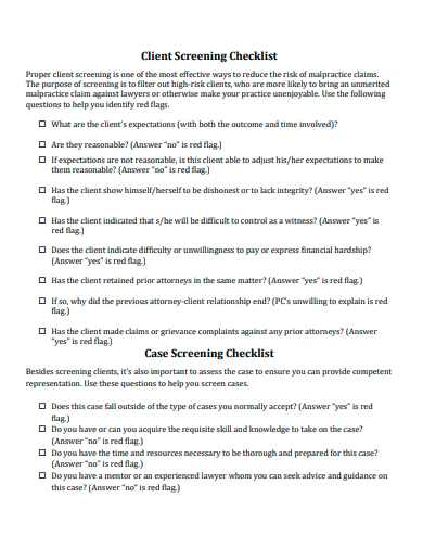 client screening checklist template
