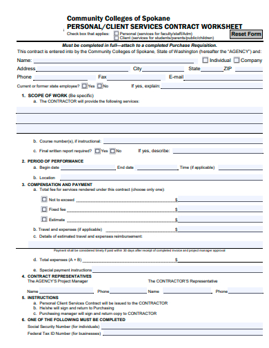 client services contract worksheet template