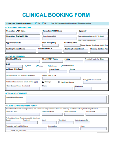 clinical booking form template