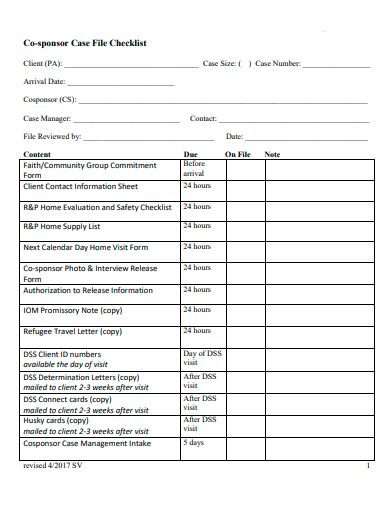 co sponsor case file checklist template