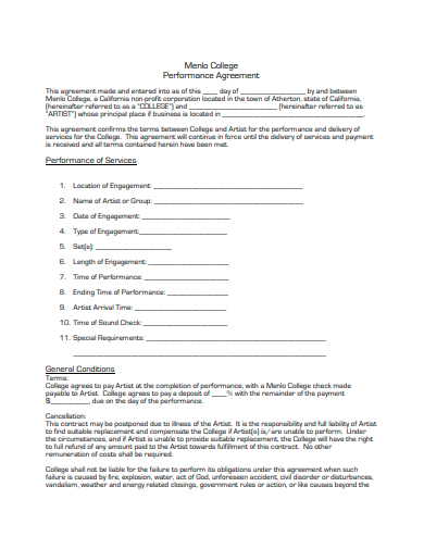 college performance agreement template