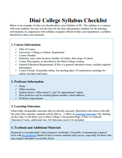 college syllabus checklist template
