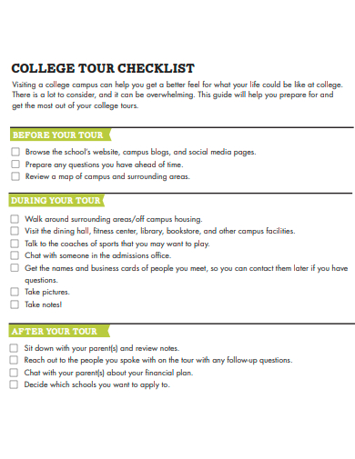 college tour checklist template