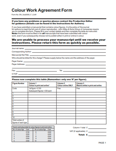 colour work agreement form template